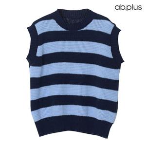 [ab.plus] 라운드넥 배색 라인 니트 조끼 (LSW4MV32A)