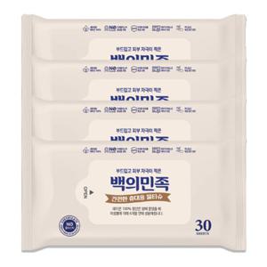국내제조 유한그린텍 백의민족 프리미엄 물티슈 30매 4개 두꺼운