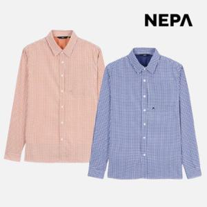 네파 남성 여름 시어서커 체크 냉감 긴팔 셔츠 지지미 남방 7L31541