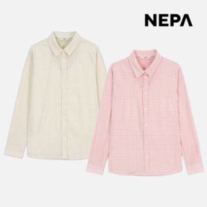 네파 여성 여름 시어서커 체크 냉감 긴팔 셔츠 지지미 남방 7L41541