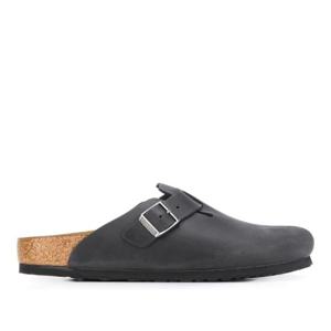 버켄스탁 블랙 레더 엠보스드 로고 샌들 059463 BLACK