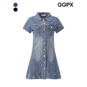[GGPX]A라인 데님 반팔 원피스 (GP6OP032F)