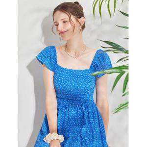 [블루레이스]스퀘어넥 잔꽃 나염 벌룬 원피스_B5M1OP3451
