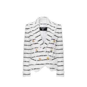 Balmain 더블 브레스트 스트라이프 트위드 재킷 YF0SG077XD72 GABBLANCNOIRGAB TP944683686