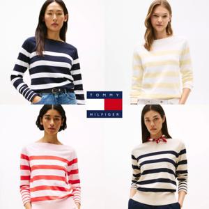 타미힐피거 TOMMY HILFIGER XW04164-FAP 여자 스트라이프 보트넥 니트 스웨터