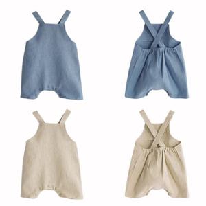 [엠케이] 블루 베이지 린넨 유아 민소매 멜빵바지(M-L) 303545
