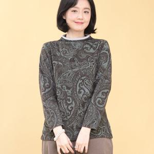 애비뉴투지 엄마옷 페이즐리 기모 반폴라 스판 겨울 긴팔 티셔츠 A01451