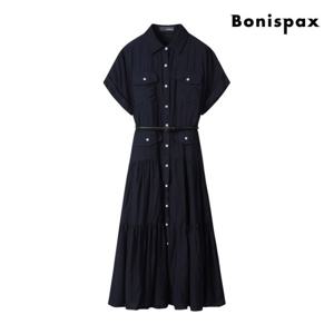 [보니스팍스] 카라 더블 포켓 반팔 캉캉 롱 원피스 (XP6OP006M0)