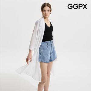 GGPX  숄카라 오픈 시스루 롱 가디건 (GP6KG006F)