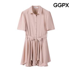 GGPX  허리끈 러플 카라넥 미니 원피스 (GP6OP024F)