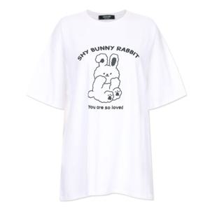 샵앤) 국산 여성 라운드넥 샤이토끼 반팔 면 티셔츠 ODA-WSH-20725-화이트
