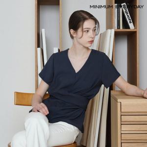 [미니멈][미니멈 에브리데이]브이넥 허리 스트랩 반팔 블라우스 (EB2BA065D)