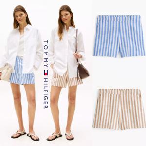 타미힐피거 XW05237-0GY 여자 Scallop-Hem 리넨 혼방 쇼츠 반바지