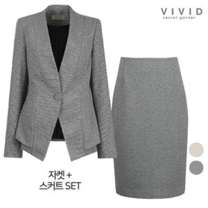 [비비드 시크릿가너]VIVID SET 여성 겨울 노카라 정장울자켓+스