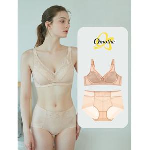 [오모떼] 프리미엄 수피마 코튼 풀커버 레이스 브라 팬티 2종 세트/베이지
