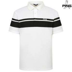[양말증정]남성 메쉬 조직 배색 카라 반팔 티셔츠 111E2TO506_WH
