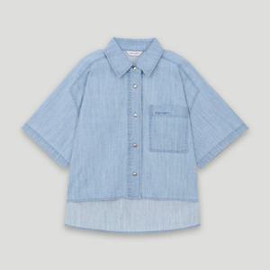 [코데즈컴바인] 앞뒤 언발 루즈핏 반팔 데님 셔츠 (CKB-DH504W6)