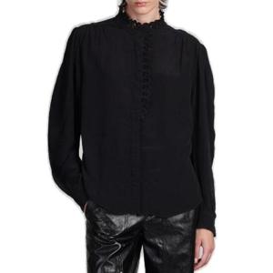 Isabel 마랑 에뚜왈 Estela Broderie Anglaise 트림 버튼 셔츠 HT0440FAB3J05E 01BK TP936055951