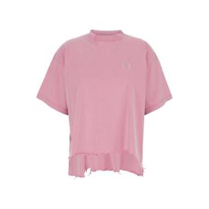 BALENCIAGA 앞면과 뒷면에 라운드넥 로고와 빈티지 디테일이 있는 코튼 소재의 핑크 티셔츠 783399TSVD52014