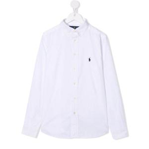POLO RALPH LAUREN KIDS 로고 자수 화이트 긴소매 코튼 보이 셔츠 323819238001