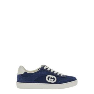GUCCI KIDS 측면과 뒷면에 GG 크로스가 있는 스웨이드와 패브릭 보이 블루 스니커즈 812674AAEDN4141