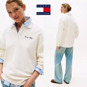 타미힐피거 TOMMY HILFIGER WW45779-YA8 여자 자수로고 폴로 맨투맨 티셔츠