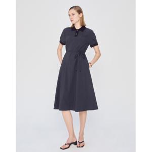 헤지스 여성 25SS 시즌오프CITY ESSENTIAL 네이비 스트랩 면혼방 반팔카라원피스 HSDR5BP63N2