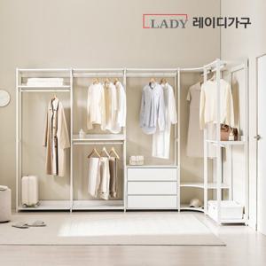 레이디가구 에어랙 철제 드레스룸 시스템옷장 3800 코너 서랍형