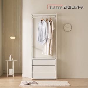 레이디가구 에어랙 철제 드레스룸 시스템옷장 800 3단 서랍 행거