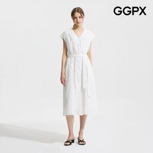 GGPX  린넨 V넥 스트랩 펀칭 캡소매 원피스 (GP6OP047F)