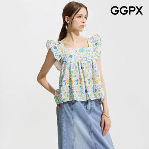 GGPX  백 스모크 리본 플라워 러플 블라우스 (GP6SH051F)