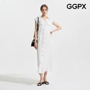 GGPX  린넨 견장 스트라이프 카라넥 원피스 (GP6OP053F)