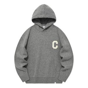 [커버낫] [TAG가 139,000] C 로고 램스울 후디 니트 멜란지 그레이