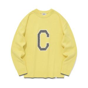 [커버낫] [TAG가 89,000] 램스울 C 로고 크루넥 니트 옐로우