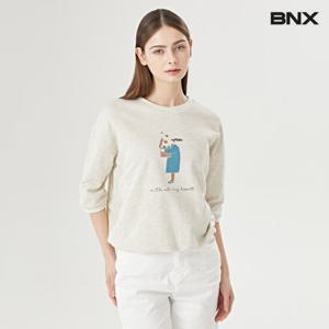 [비엔엑스]라운드 소녀 프린팅 반팔 맨투맨 티셔츠 (BW1TS037L0)