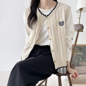 샵앤) 여성 꽈배기 배색 오픈 니트 조끼 21DS-WVS-3765-그린