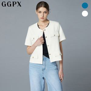 [지지피엑스]노 카라 포인트 버튼 반팔 트위드 자켓 (GO5JK002F)