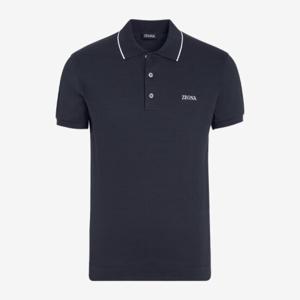 에르메네질도제냐 블랙 화이트 파이핑 자수 폴로 셔츠 RE7358A5