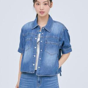 잠뱅이 HC09 여성 저온스 난스판 밑딴 스트링 브러쉬포인트 반팔 데님 자켓 AP2DDJ457