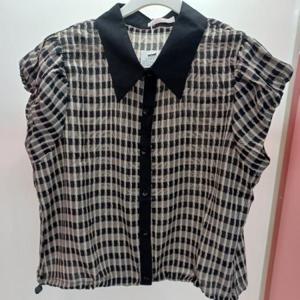 Latium HC06 구김없고 시원한 밑단 스트링 이중카라 벌룬 체크남방형 셔츠블라우스 T2523bl22B