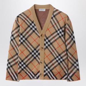 BURBERRY Beige cardigan with Check motif in wool 8104300163624/R_BURBE-B9368