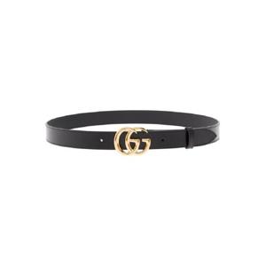 GUCCI Gucci 남성용 블랙 가죽 벨트, GG 골든 메탈 버클 4145160YA0G1000
