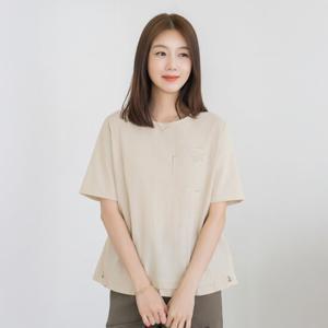 엄마옷 마담4060 엠포켓스트링 캐주얼 루즈핏 라운드넥 반팔 티셔츠-ZTE2507006-