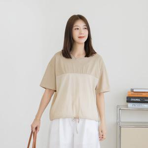 엄마옷 마담4060 반팔 캐주얼 라운드넥 실켓배색스트링티셔츠-ZTE2507003-