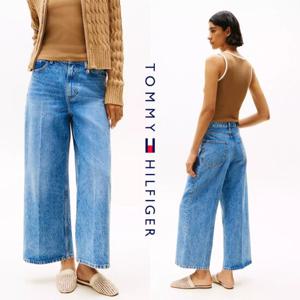 타미힐피거 WW44366-1A8 여자 미디엄 워시 하이라이즈 와이드 레그 데님 청바지