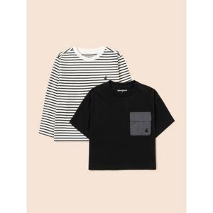 [빈폴키즈] 스트라이프 레이어드 반팔 & 긴팔 2PCS 상상세트  블랙 (BI5741U025)