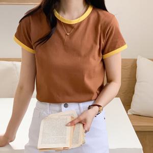 [올리비에스클로젯] 로우 배색 크롭 티셔츠_O2507TS132B