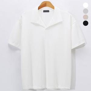 [후앙스] 루즈핏 캐주얼 오픈 카라 니트 반팔 티셔츠 OSCT9055