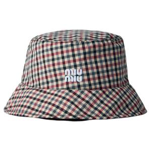 25 SS 미우미우 Vichy 빅키 로고 자수 체크 버킷햇 멀티베이지 5RM048 2CVG F0R03