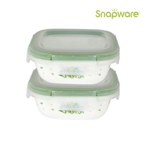 코렐 스냅웨어 허브 정사각 325ml 2종 세트